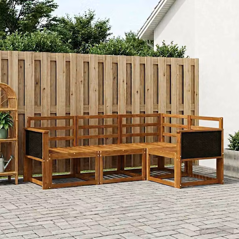 vidaXL Set di divani da esterno a L in legno di acacia massello marrone con cuscini, 4 pezzi