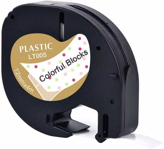 Nastro adesivo in plastica bianco con strisce trasparenti, 12 mm x 4 m, per macchine Letra-Tag