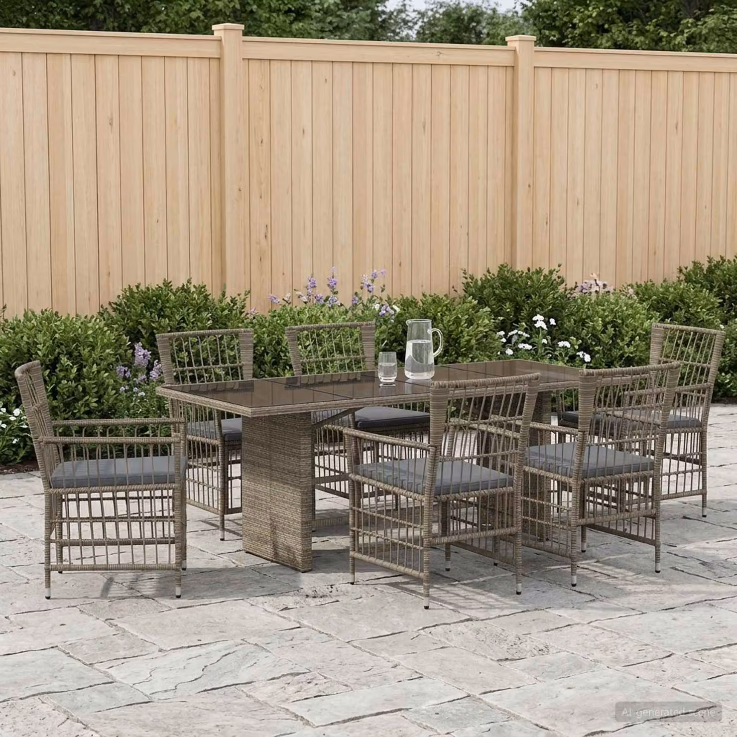 Set da pranzo per esterni vidaXL in polyrattan e vetro Grigio, 7 pezzi