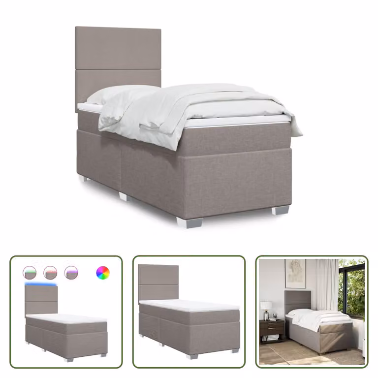 The Living Store Letto a molle con materasso Taupe 80x200 cm in tessuto
