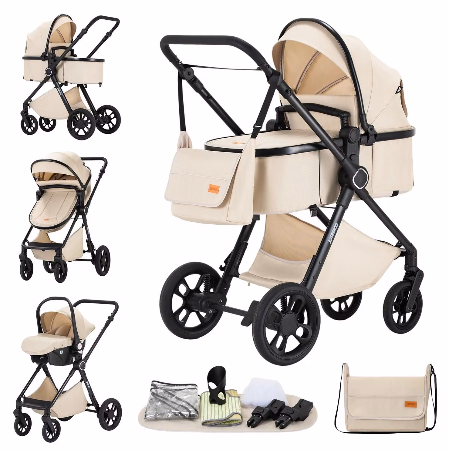 Carrozzina trasformabile 3 in 1, design leggero, colore bianco