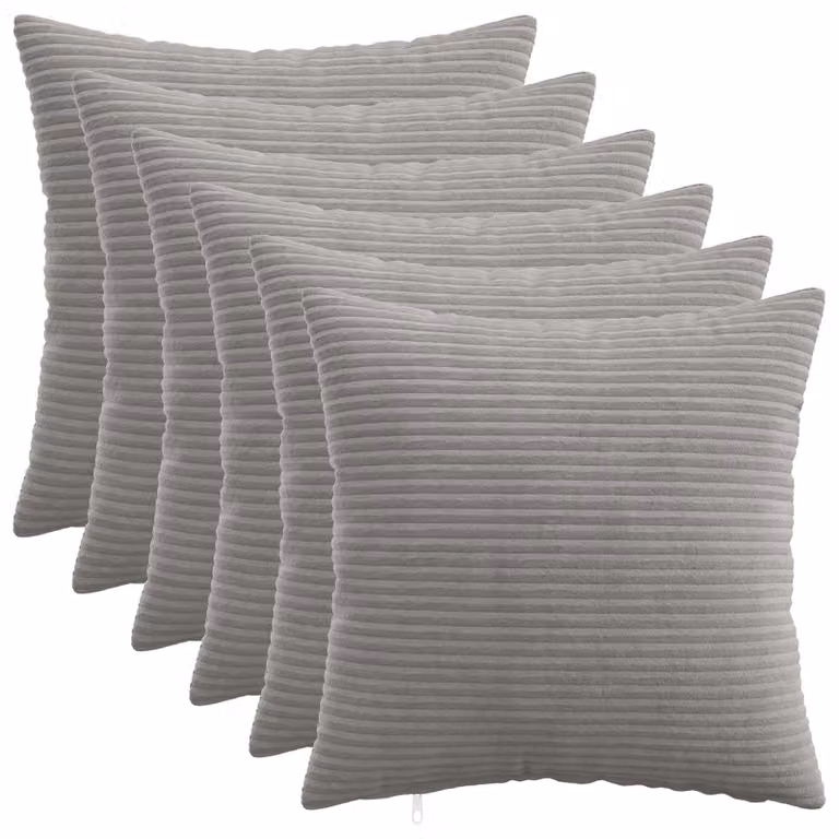 Set di 6 federe vidaXL HEERLEN in velluto a coste, Grigio Chiaro, 40 x 40 cm