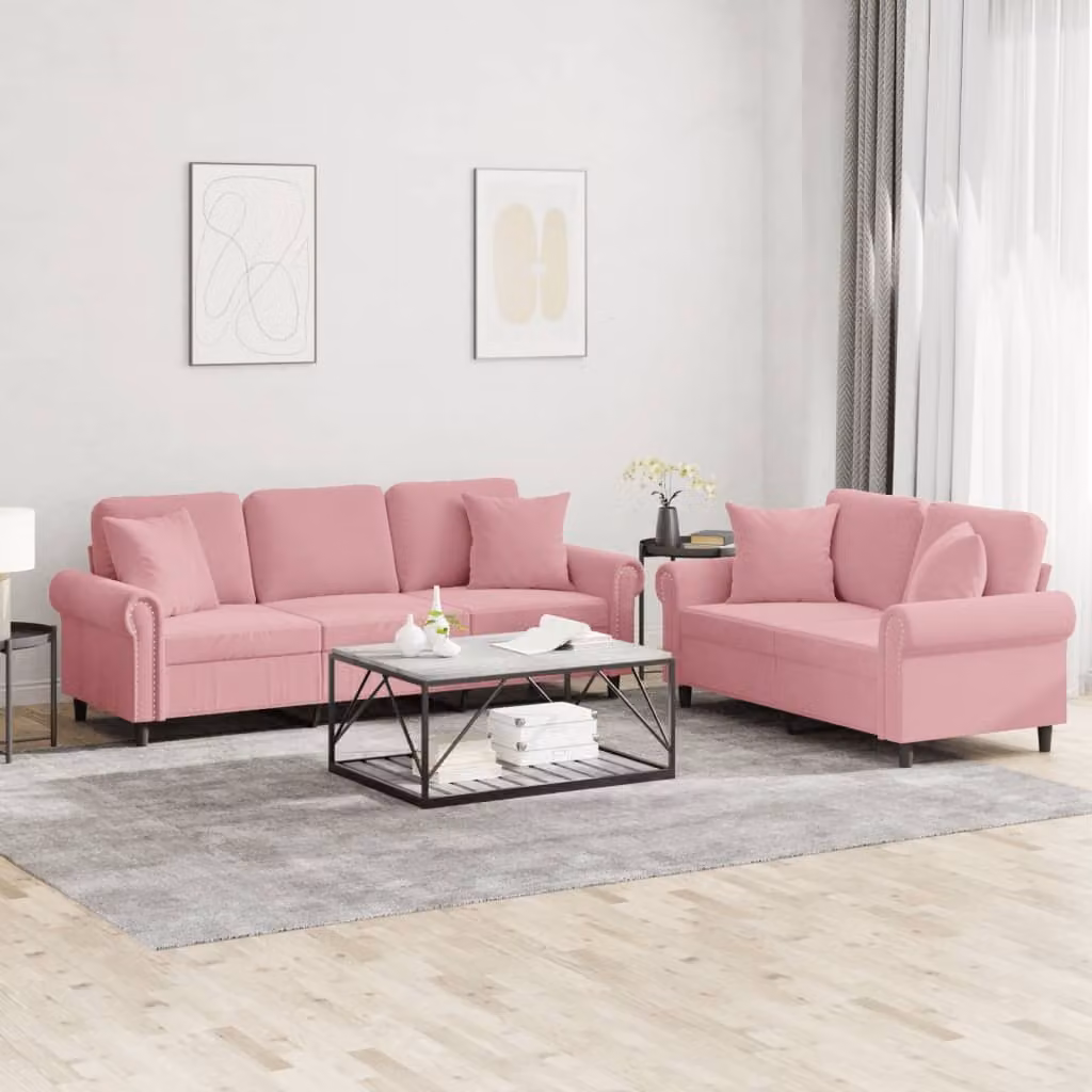 Maison Exclusive - Set divano a 2 posti con cuscini in velluto rosa
