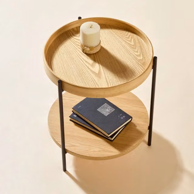 Tavolino da salotto moderno Zephmum a due livelli in legno e metallo, L/P/H: 44 x 44 x 48 cm – 1
