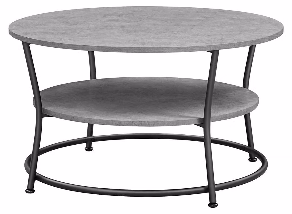 Tavolino rotondo con ripiano, stile industriale, grigio e nero, diametro 80 x 46,5 cm, peso 50 kg