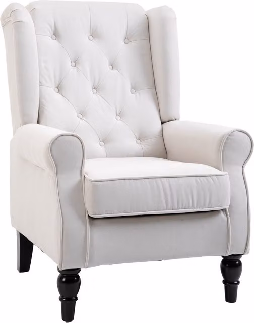 Poltrona Lounge Moderna HOMCOM in Tessuto con Seduta e Schienale Extra Imbottiti e Struttura in Legno, Bianco Crema