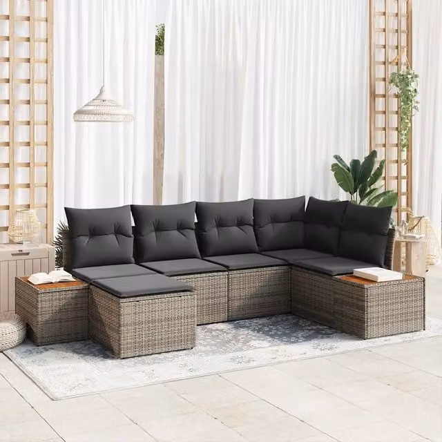 Set Divano da Giardino 7 pz 6-Numero di posti Grigio Polyrattan 3356789