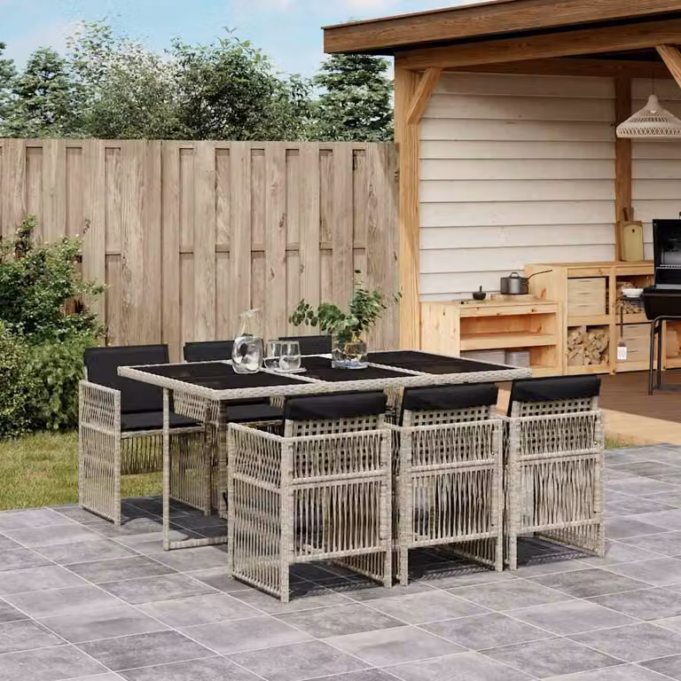 Set da Pranzo da Giardino vidaXL in Polyrattan con Piano in Vetro, 7 Pezzi, Grigio Antracite