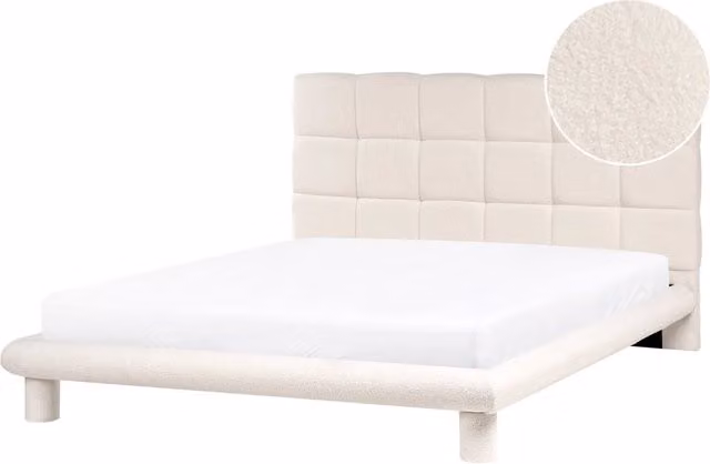 Letto imbottito in bouclé bianco sporco 160 x 200 design scandinavo testata morbida
