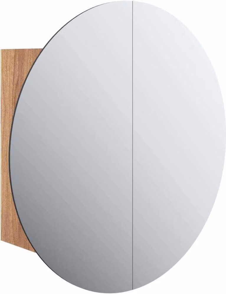 Armadio da Bagno con Specchio Rotondo e LED Rovere 40x40x17,5cm