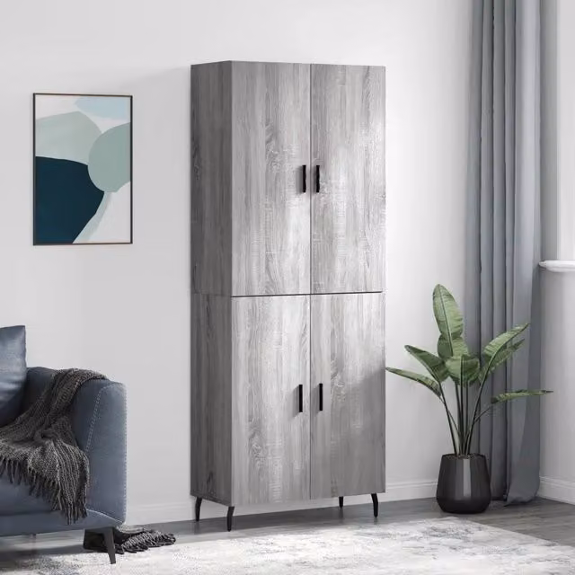 Credenza moderna vidaXL in legno e metallo, colore grigio, L: 69,5 cm, P: 34 cm, H: 180 cm