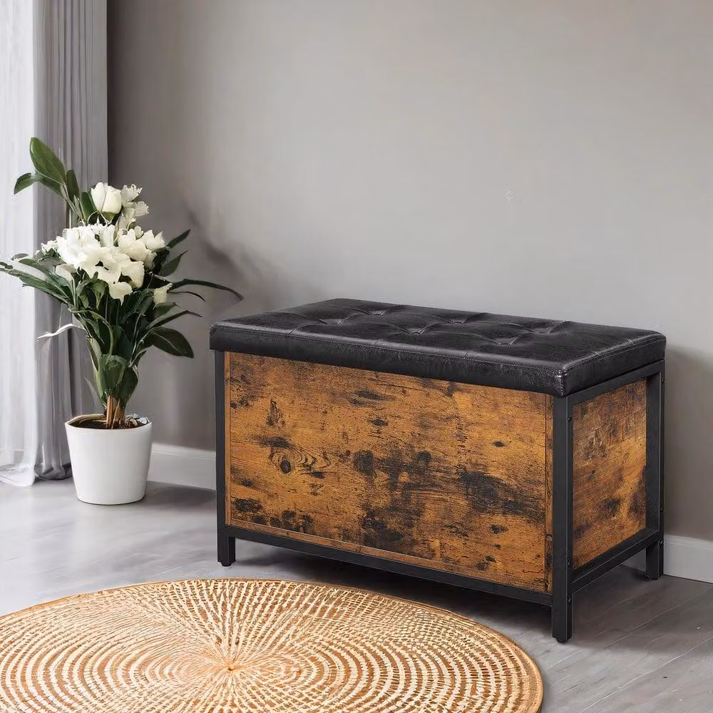 Panca contenitore multifunzionale in stile industriale | Marrone rustico, nero | 80x40x50 cm