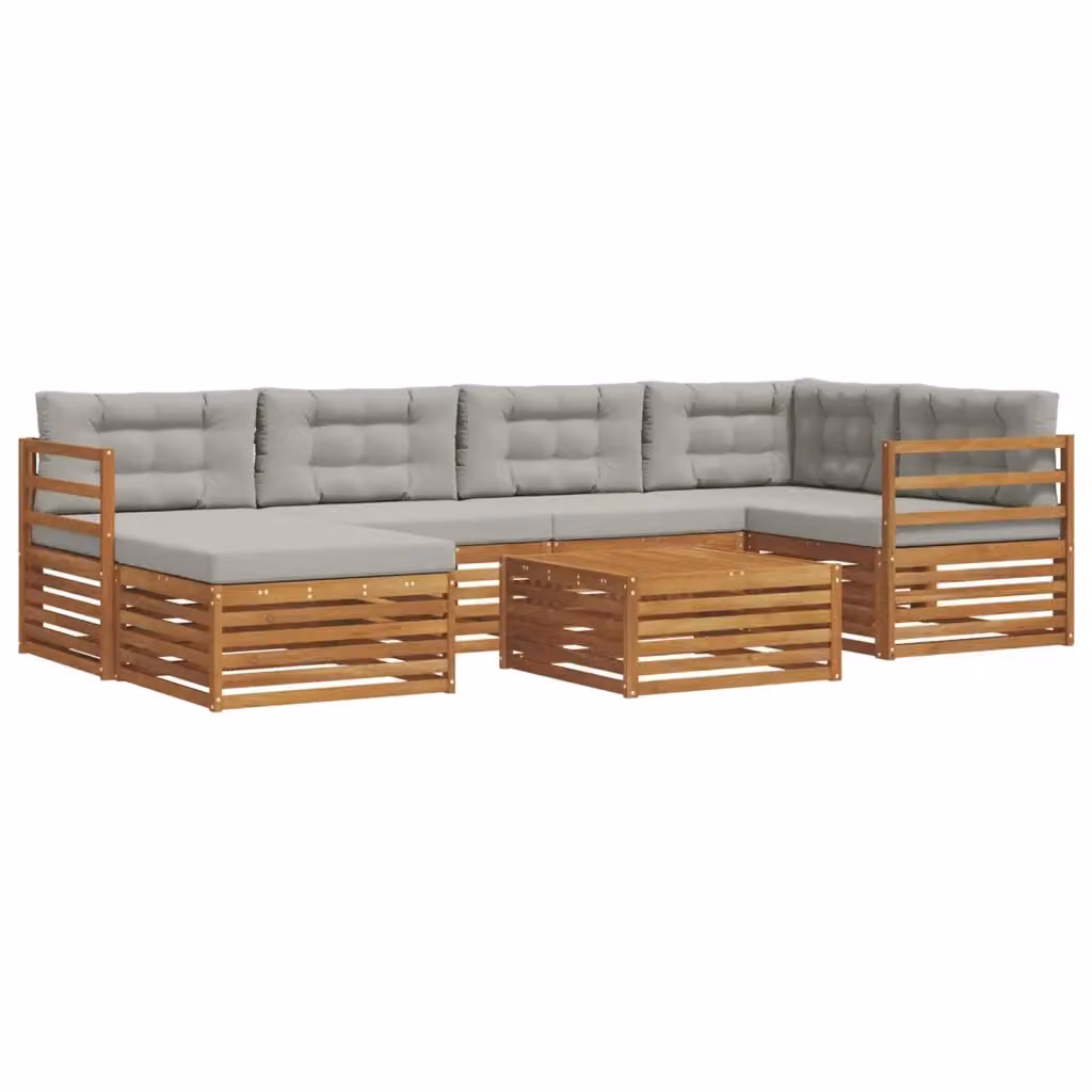 Set di divani da esterno vidaXL a forma di L composto da 7 pezzi in legno di acacia con cuscini inclusi, colore grigio – 2