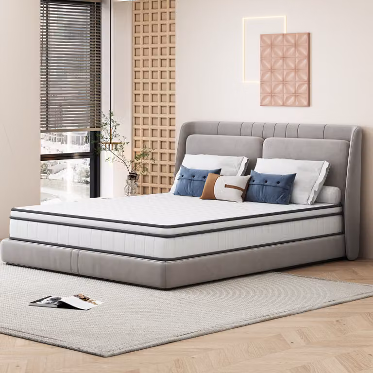 Materasso ibrido a molle insacchettate 140×190×25 cm – Zone di riposo indipendenti, sostegno ergonomico, rivestimento 3D traspirante – Bianco e grigio