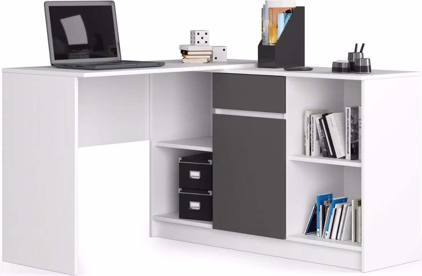 Akord Scrivania Angolare Con Mobiletto Bianco/Grigio 120X126X79 Cm