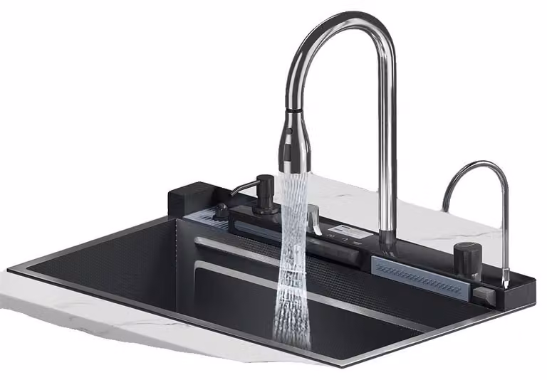 Lavello da cucina, display digitale integrato, grande capacità, 75x45 cm - Nero