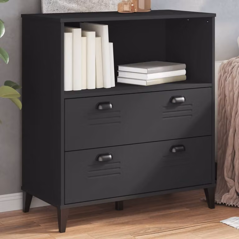 Libreria vidaXL VIKEN in stile industriale nera con pannello posteriore, L: 80 cm, P: 40 cm, H: 90 cm