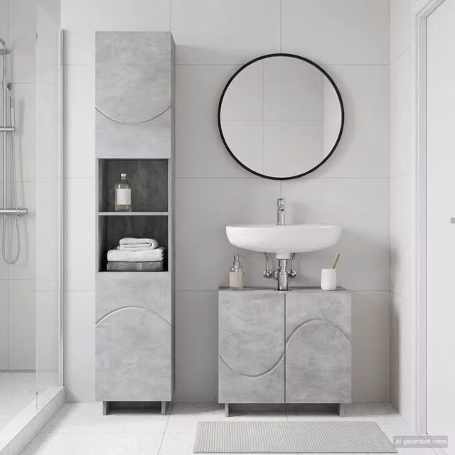 Set mobili da bagno 2 pz Grigio Cemento Legno ingegnerizzato 3433085