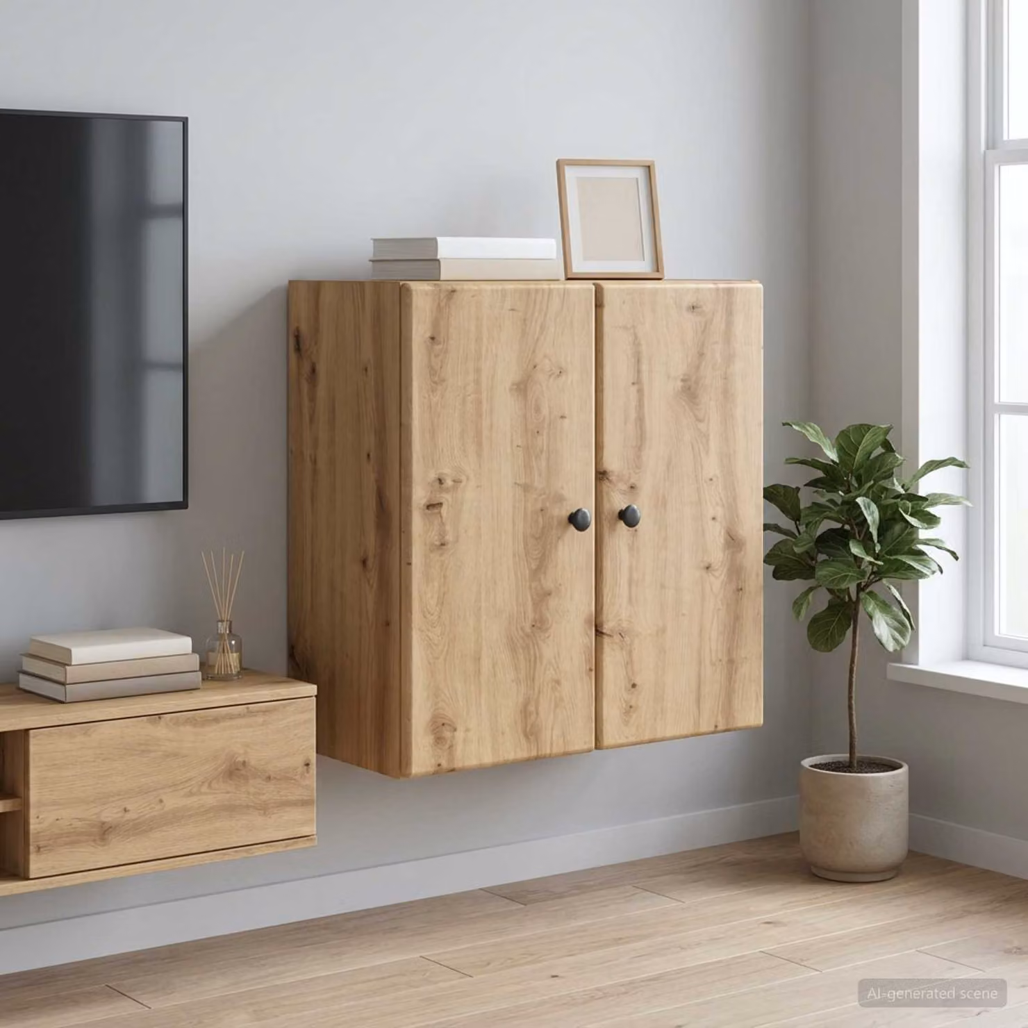 Mobiletto a muro moderno vidaXL in legno e metallo marrone con ante a battente e ripiani interni L/P/H: 59 x 31 x 60 cm