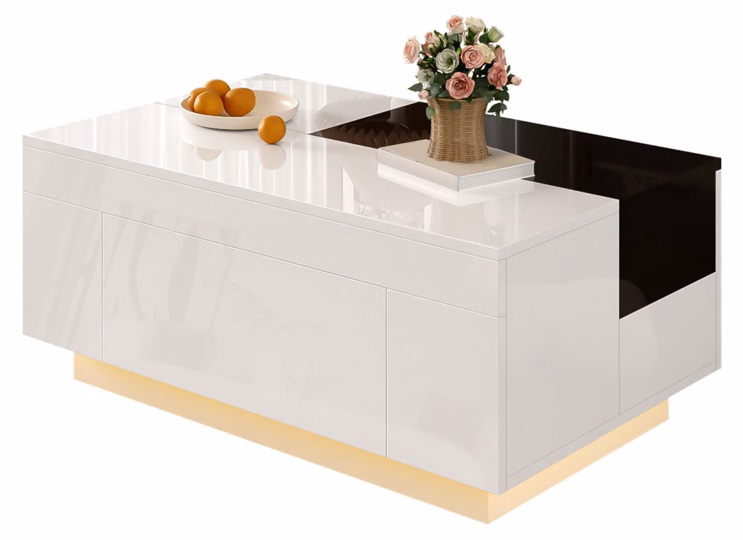 Tavolino, con illuminazione LED, estendibile, bianco e nero, 16 colori