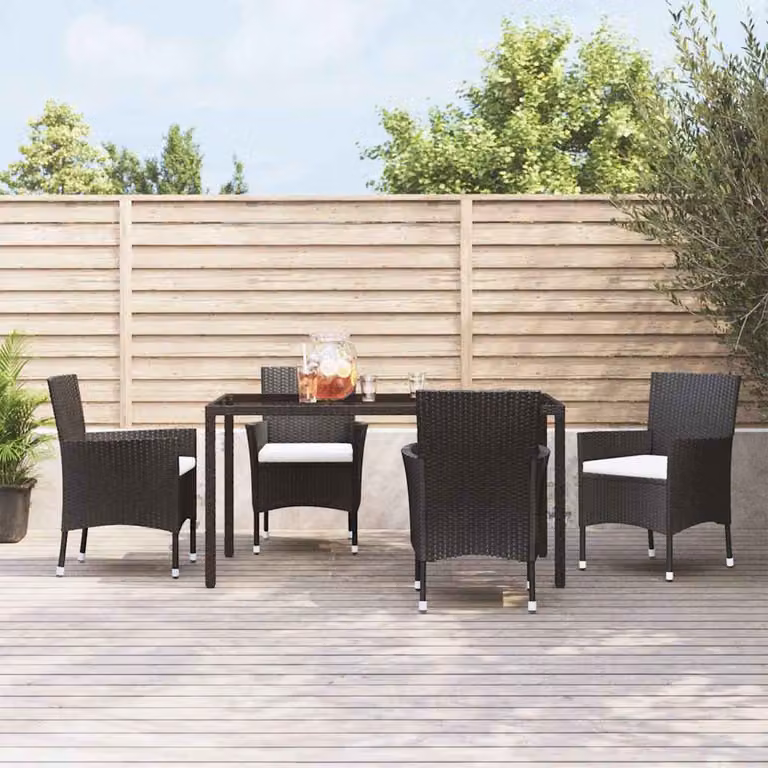 Set di 4 sedie da giardino vidaXL in polyrattan con cuscini neri e bianchi con braccioli