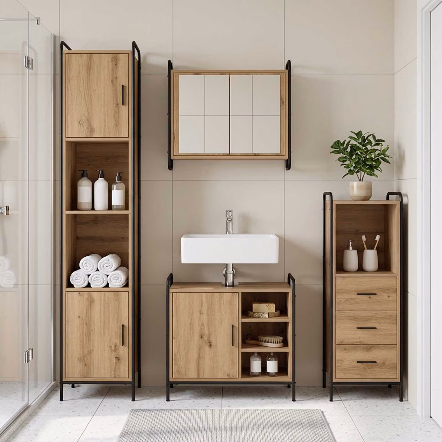 vidaXL Set di Armadi da Bagno 3 pz Rovere Artigianale