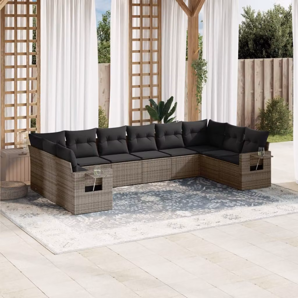 Set Divano da Giardino vidaXL 10 pz a Forma a L con Cuscini Grigio in Polyrattan e Struttura in Metallo – 1