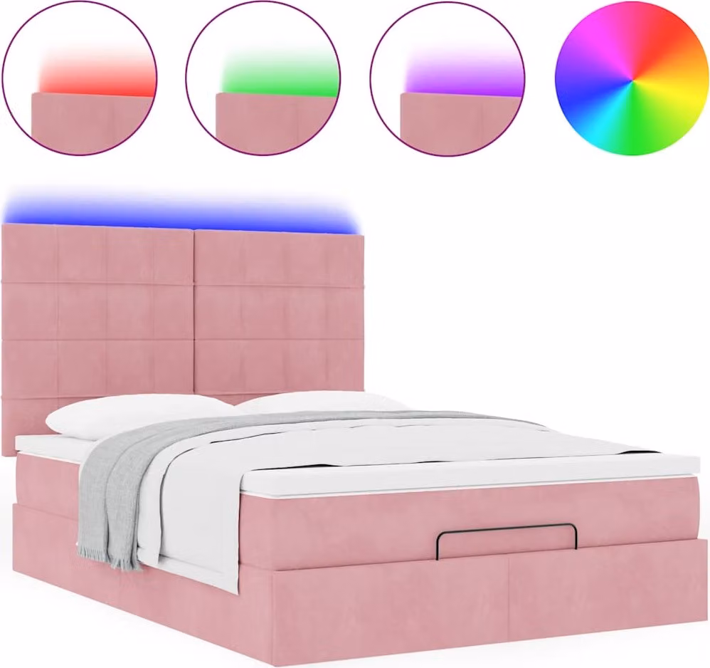 Struttura Letto Pouf con Materassi Rosa 140x190 cm in Velluto