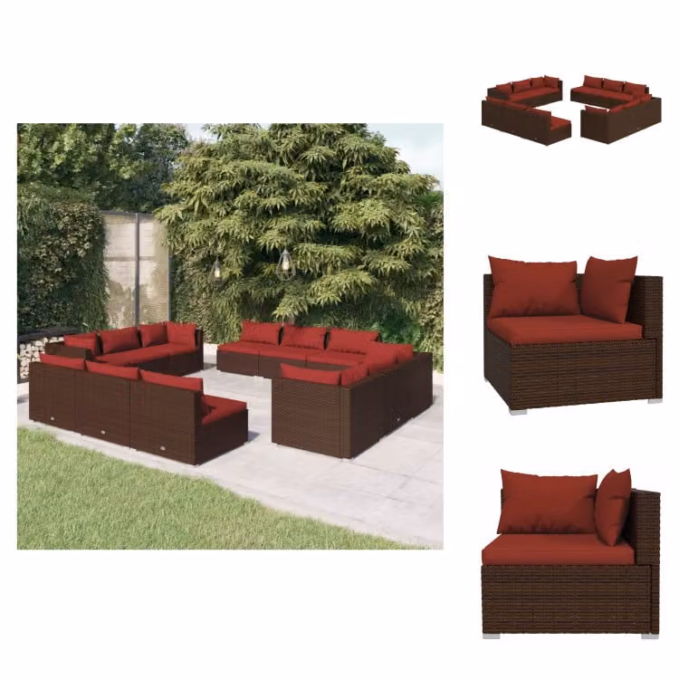 vidaXL set da salotto da giardino 12 pezzi con cuscini in rattan marrone - Set di mobili da giardino