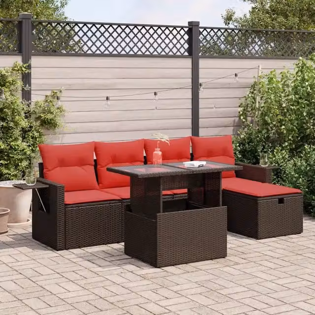 Set Divano da Giardino 6 pz con Cuscini Marrone Polyrattan 3327854