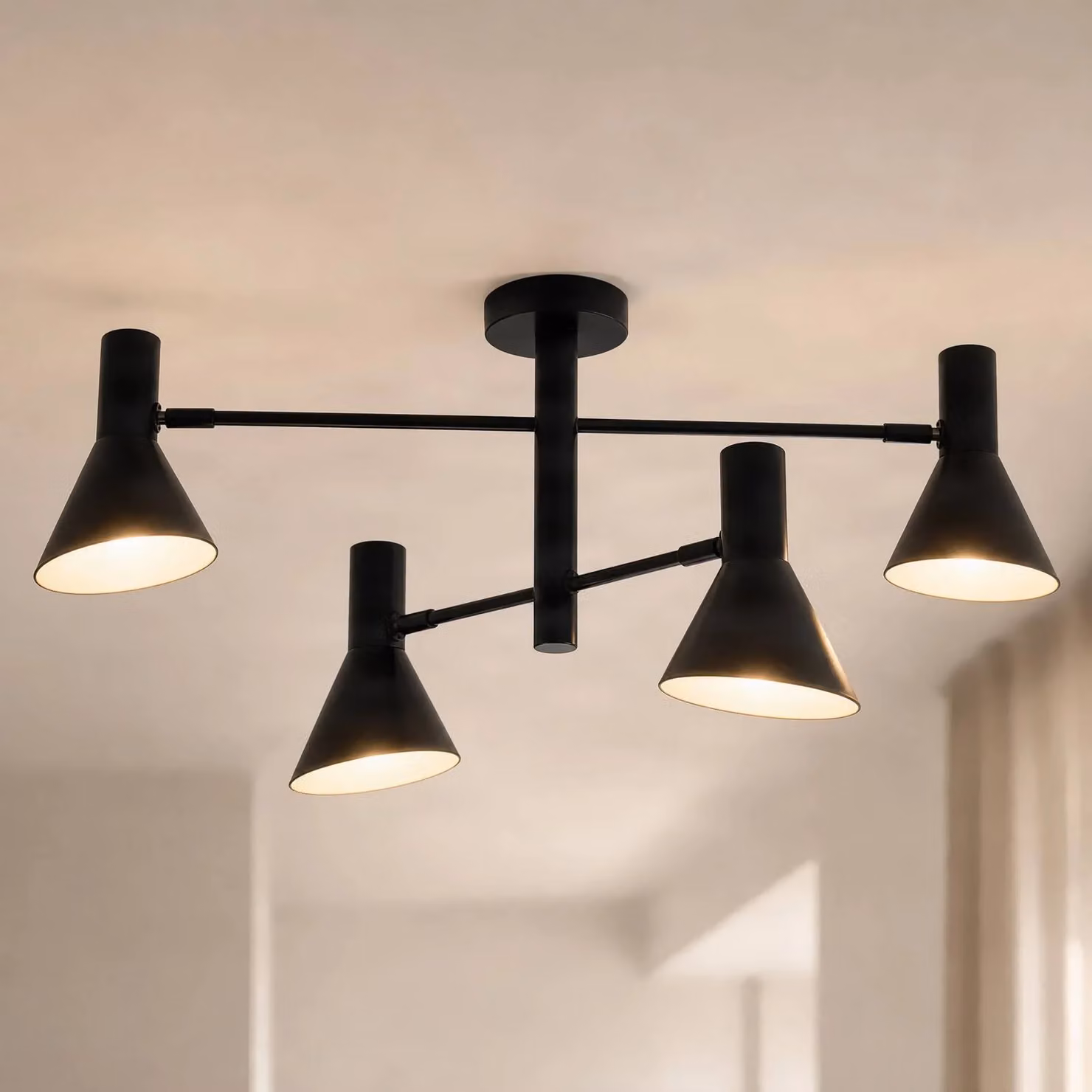 Plafoniera soffitto Milia NOLA, dimmerabile, Nero, Soggiorno / Sala da pranzo, Metallo, Plafoniera