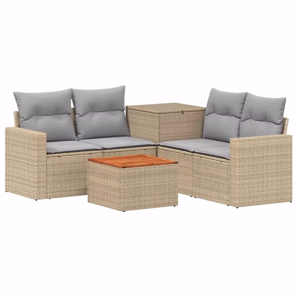 Set di mobili da giardino vidaXL in polyrattan con divani a L, tavolino e cuscini, beige e grigio – 2