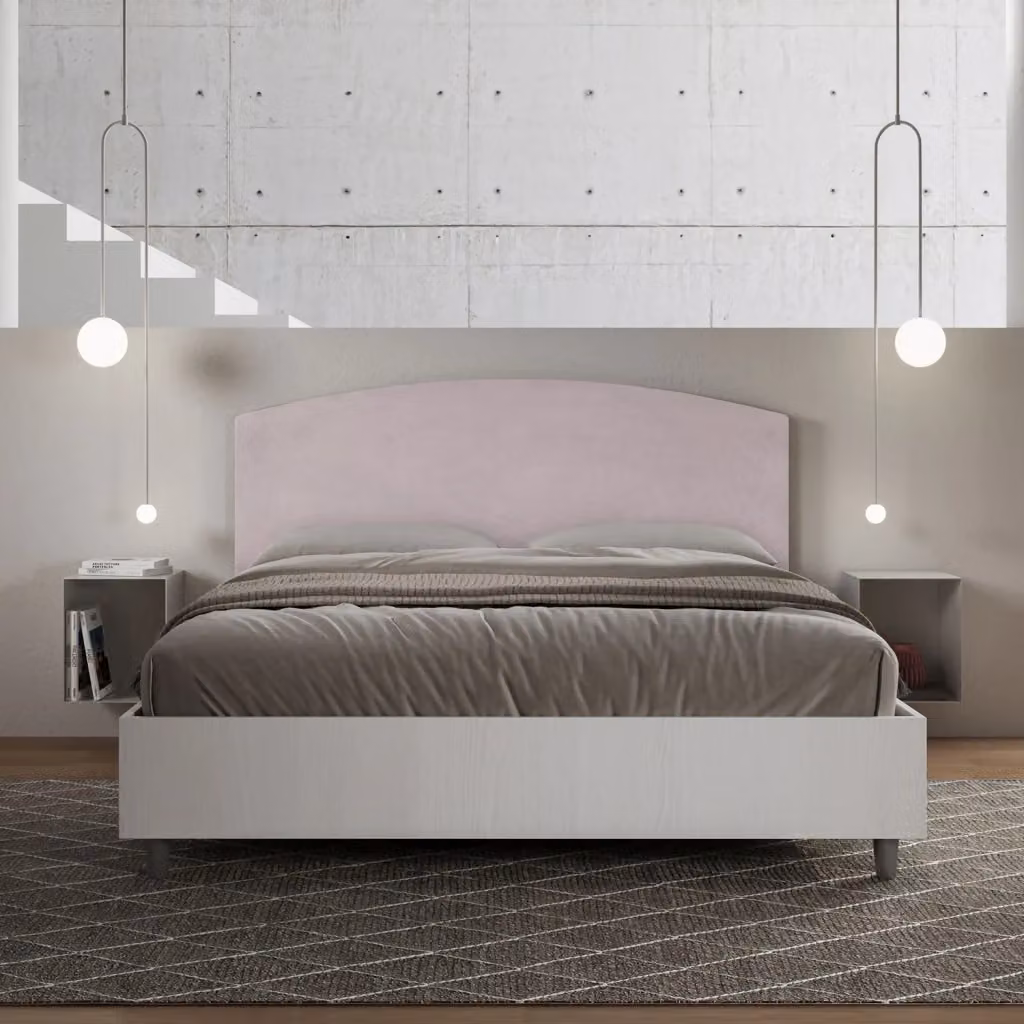 Letto Matrimoniale Giordanoshop con Contenitore a Alzata, Struttura Bianco Frassico e Testata in Microfibra Viola, L/P/H: 160 x 200 x 115 cm – 2