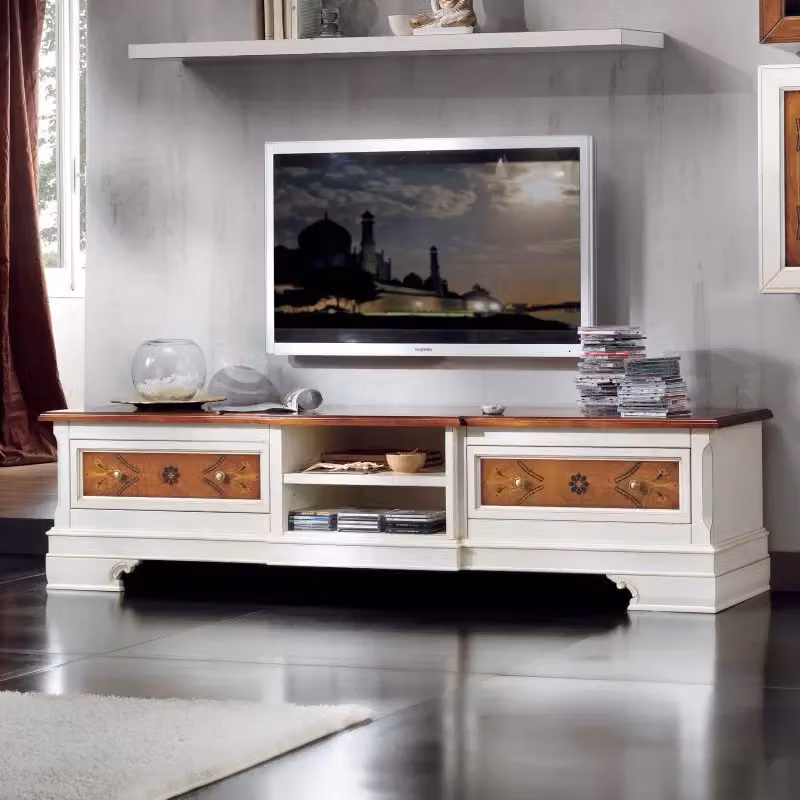 Porta TV classico in legno stile shabby chic bicolore bianco con 2 cassetti Mobili 2G L: 200 cm, P: 52 cm, H: 50 cm – 3