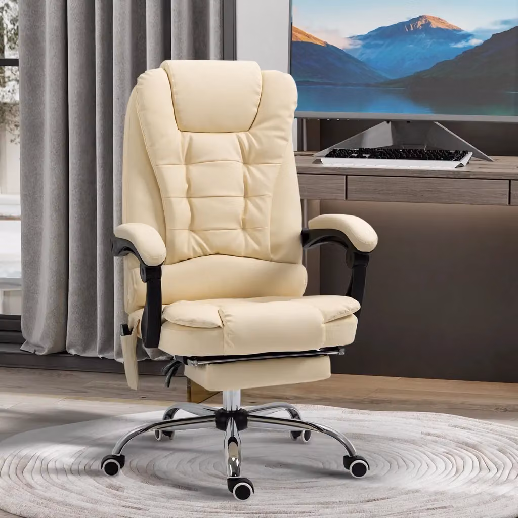 Sedia Poltrona Direzionale Massaggiante da Ufficio GIORDANOSHOP in Microfibra Beige L/P/H: 65 x 160 x 104 cm – 2