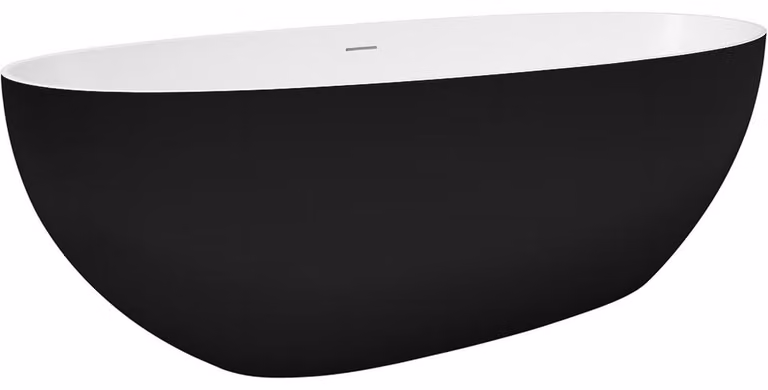 CERANO - Vasca da bagno freestanding in marmo colato Antonia - nero opaco/bianco opaco - 170x75 cm