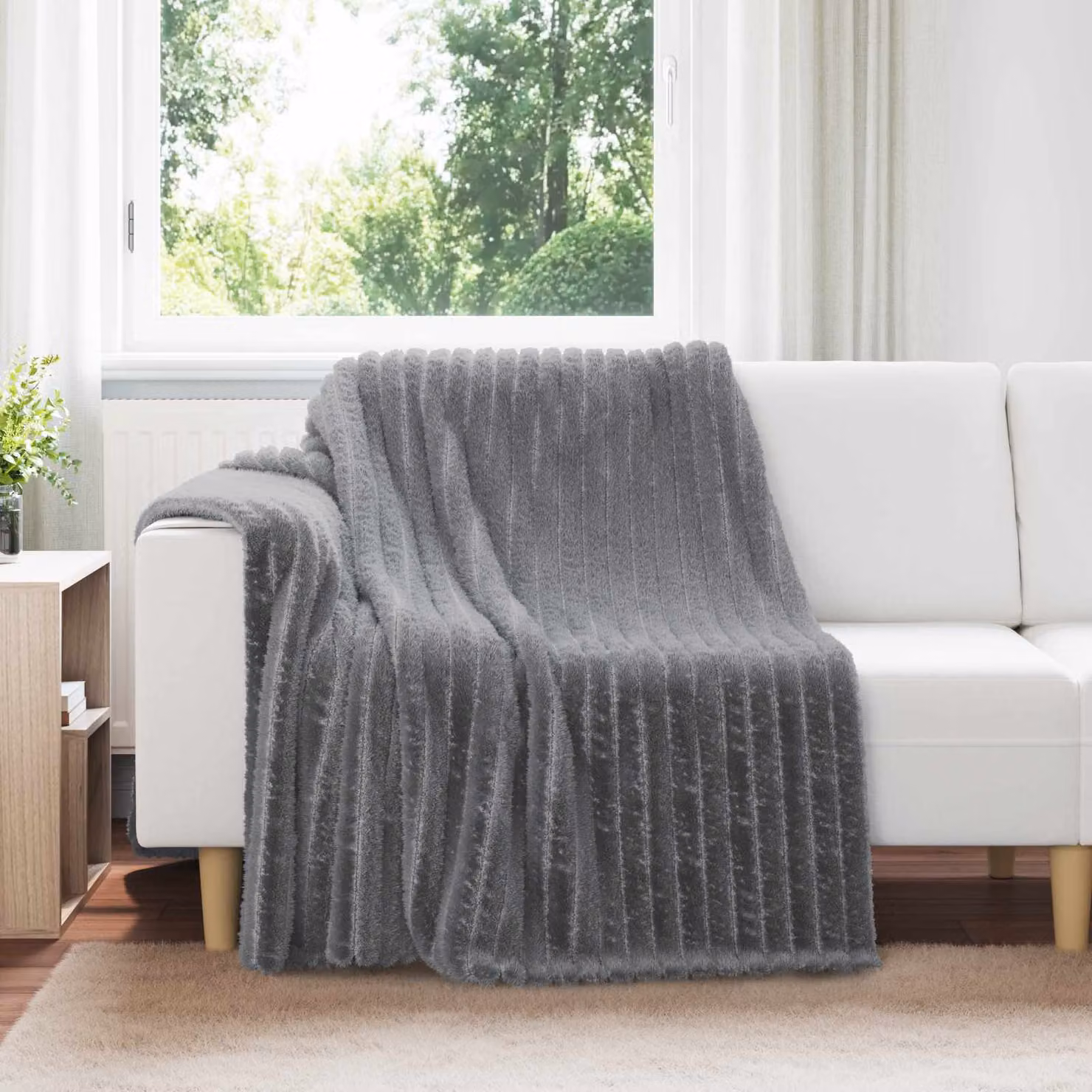 Set di 6 coperte in pile vidaXL grigio, L 200 cm x P 150 cm