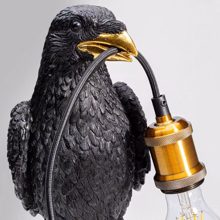 KARE Lampada da tavolo Animal Sitting Crow, Nero, Soggiorno / Sala da pranzo, Plastica, Lampada da tavolo