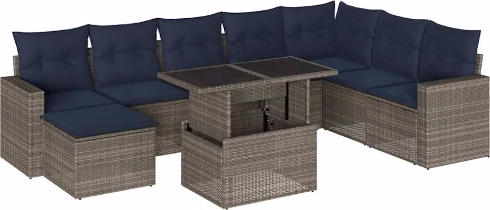 Set Divani da Giardino 9 pz con Cuscini Grigio in Polyrattan