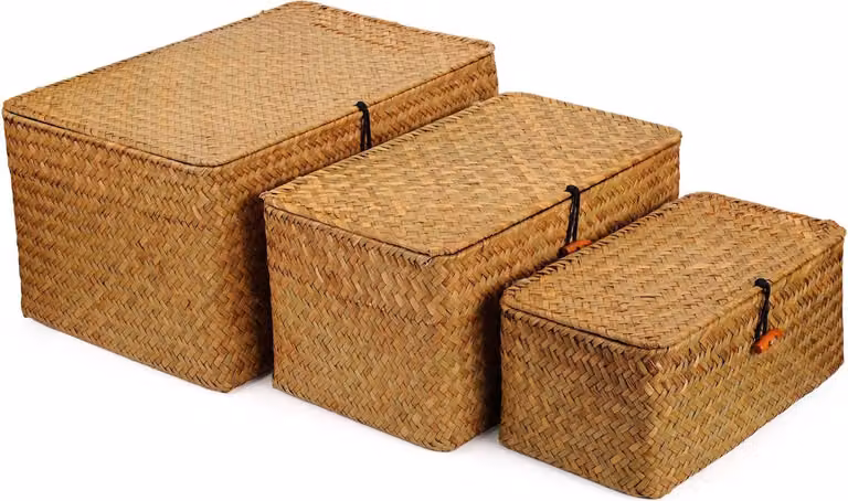 Cesto portaoggetti Rieten con coperchio, materiale naturale