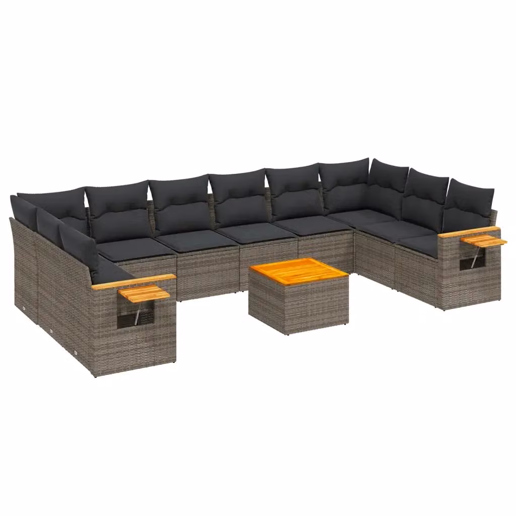 vidaXL Set Divani da Giardino 11 pz in Polyrattan Grigio con Cuscini e Tavolino da Esterno – 2