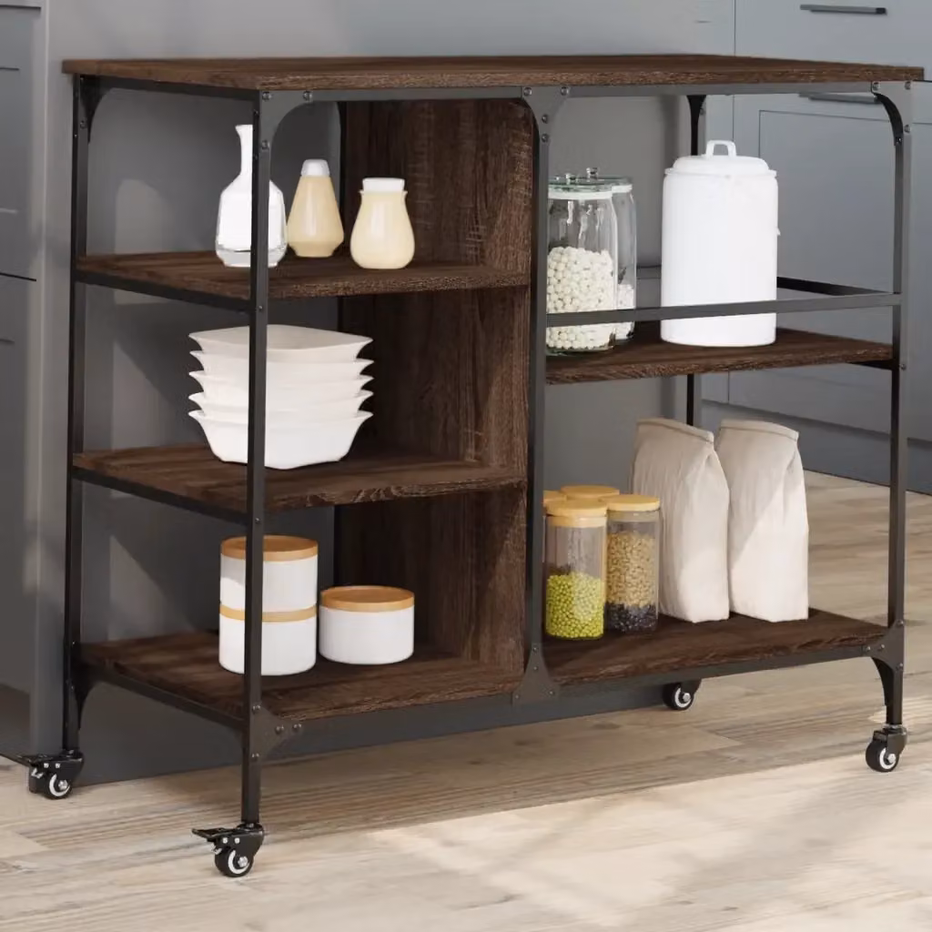 Carrello da cucina in legno multistrato Rovere Marrone con ruote L/P/H: 100 x 45 x 89,5 cm CFW2265589 – 2