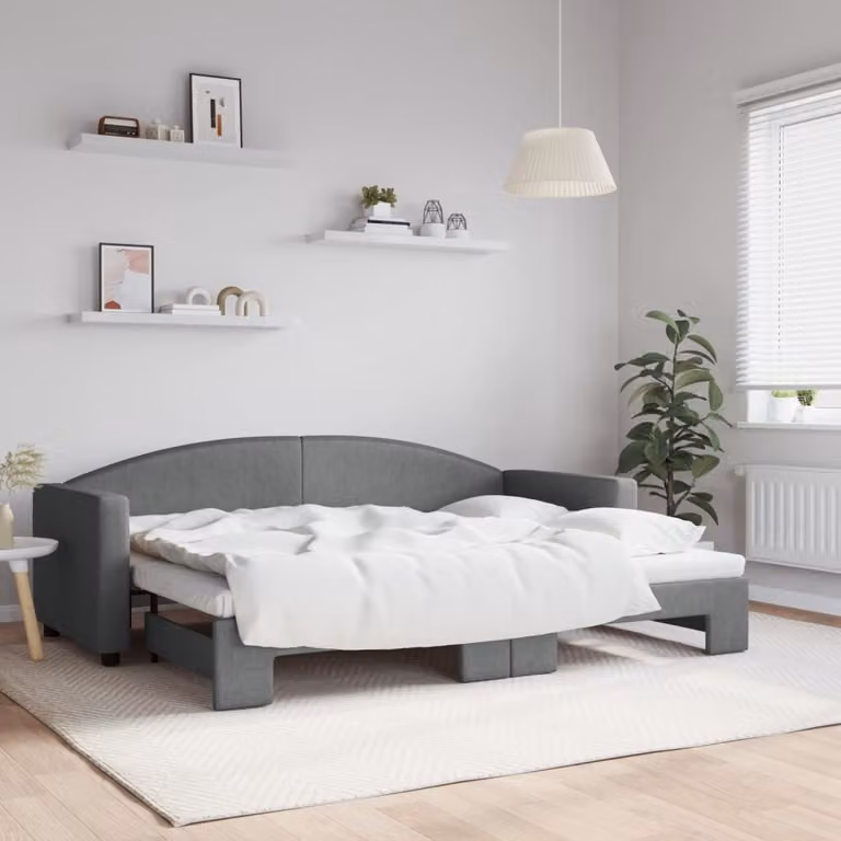 vidaXL Divano Letto con Letto Estraibile in Tessuto Grigio L: 223 cm, P: 90 cm, H: 75 cm
