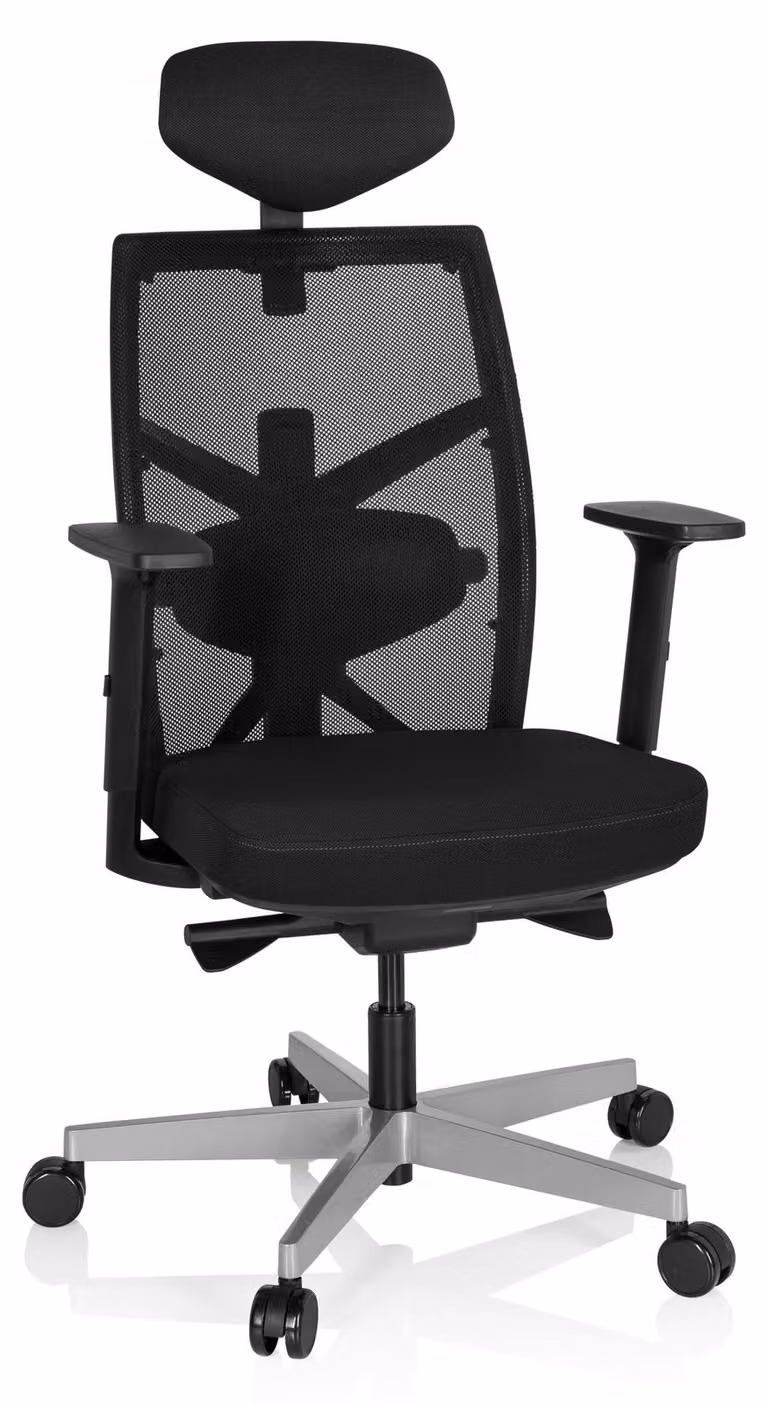 Sedia girevole da ufficio BELLAC, schienale con supporto lombare, ergonomica, nera, regolabile in altezza