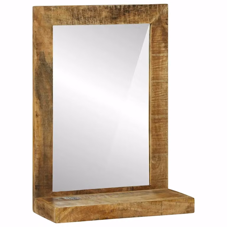 Specchio da bagno rettangolare vidaXL in legno di mango massello marrone stile rustico L: 70 cm, H: 50 cm, P: 22 cm