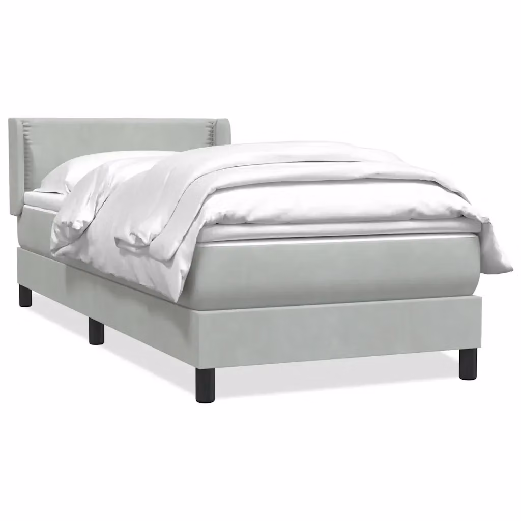 Letto con Giroletto a Molle e Materasso Ibrido vidaXL in Velluto Grigio Chiaro L: 90 cm, P: 223 cm – 2