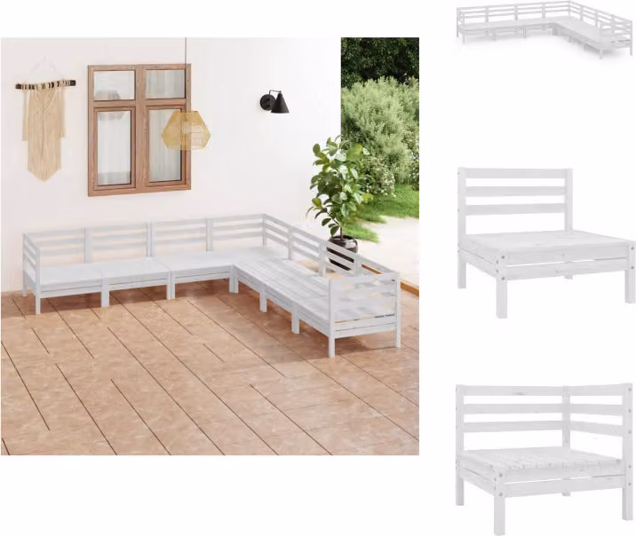 vidaXL set da salotto da giardino 7 pezzi in legno di pino massiccio bianco - Set di mobili da giardino