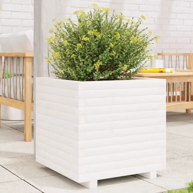 Fioriera da Giardino VIDAXL in Legno di Pino Massello, Bianca, L/P/H: 50 x 50 x 49,5 cm