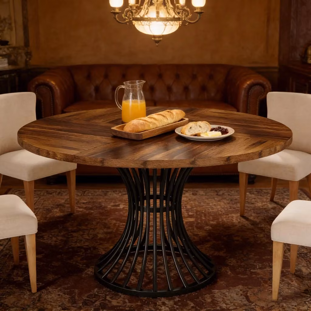 Tavolo da pranzo rotondo Mivray in MDF e metallo nero e marrone stile rustico per 6 persone – 2