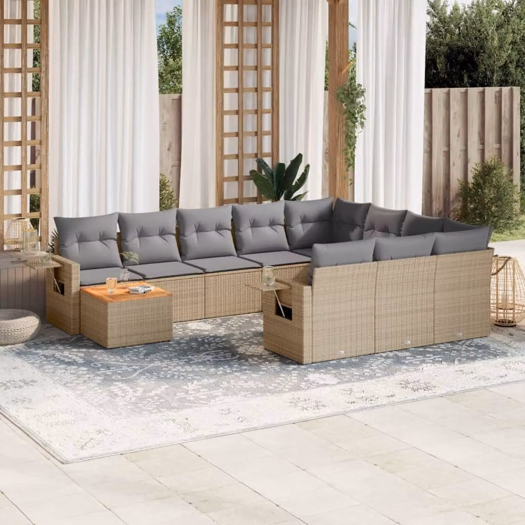 Maison Exclusive - Set Divano da Giardino 11 pz con Cuscini Beige Misto Polyrattan